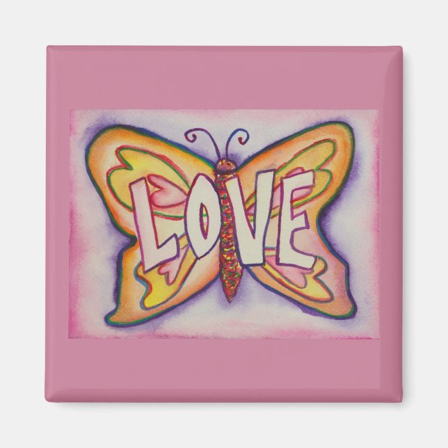Imán Amor Word Arte Mariposa Rosa Personalizado Fridge  (Frente)
