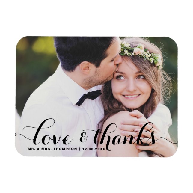 Imán Amor y gracias | Boda fotográfico de caligrafía ne (Horizontal)