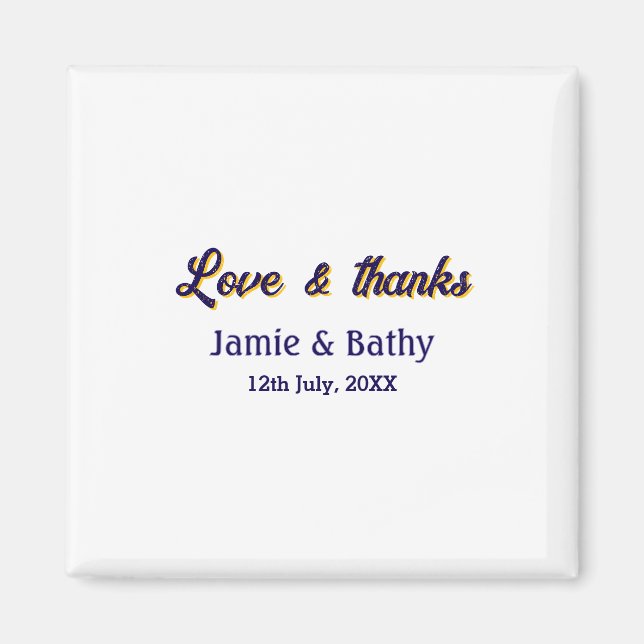 Imán Amor y gracias naranja morado nombre fecha (Frente)