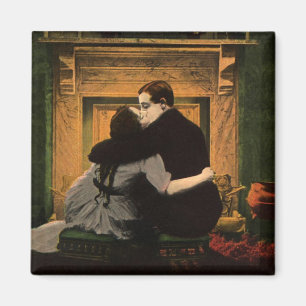 Imán Amor y romance vintage, beso en la chimenea románt