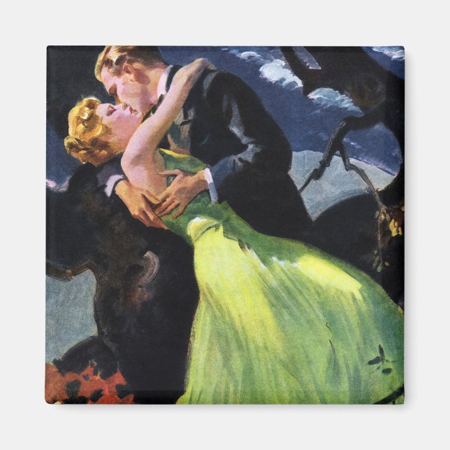 Imán Amor y romance vintage, beso romántico (Frente)