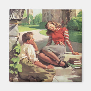 Imán Amor y romance vintage, enamorados de la escuela s