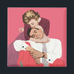 Imán Amor y romance vintage, recién casados de rosa<br><div class="desc">El amor al ilustracion vintage y el diseño romántico con una feliz pareja recién casada abrazándose y paseando. Ella está a punto de susurrar un secreto a su novia.</div>