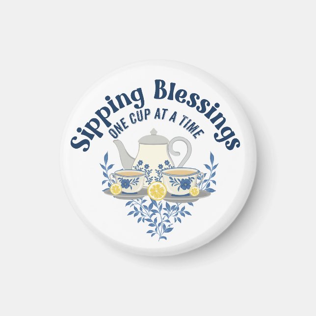 Imán Amortiguando bendiciones una taza a la vez (Frente)