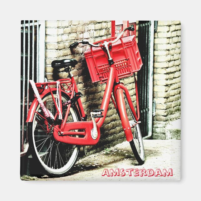 Imán Amsterdam - Bicicleta Roja, Holanda (Fridge Magnet (Frente)