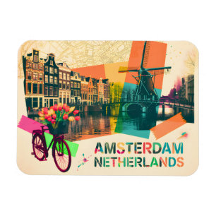 Imán Amsterdam Países Bajos Canal Arte Pop Viaje Vintag