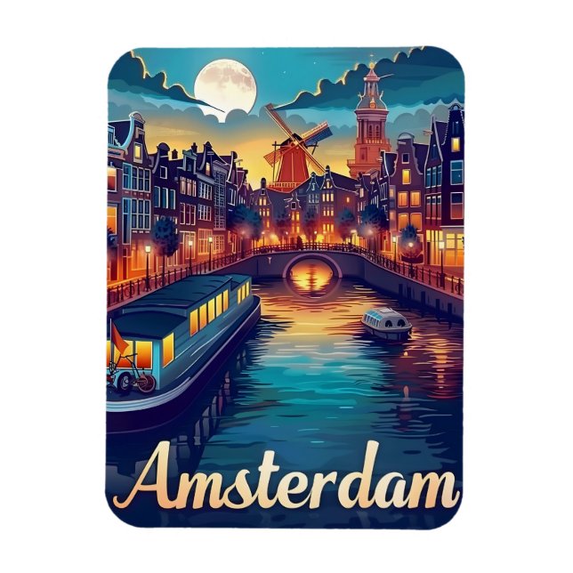 Imán Ámsterdam por noche (Vertical)