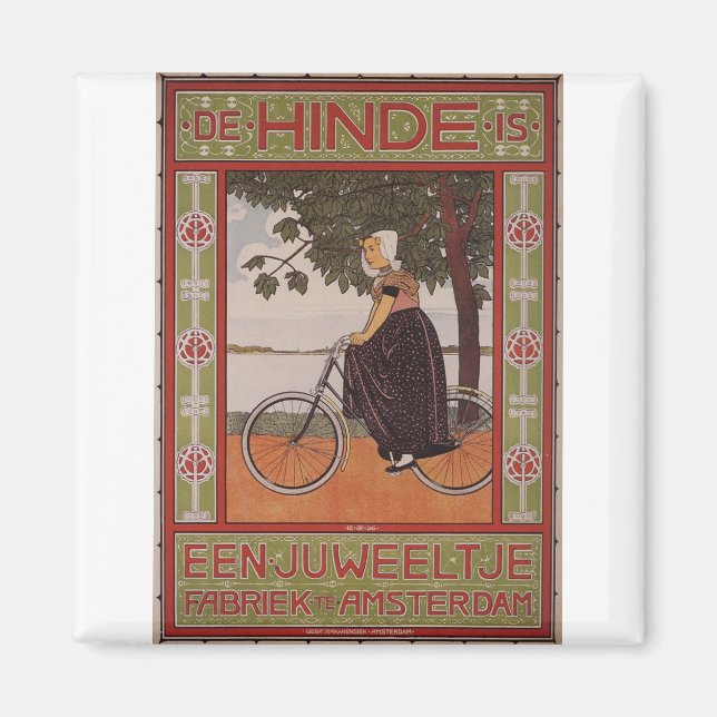 Imán Ámsterdam Vintage Bicycle Poster Art (Frente)