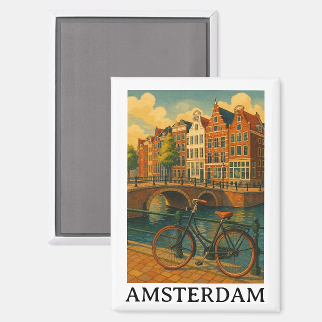 Imán Ámsterdam vintage - Diseño de viajes retro (Anverso/Reverso)