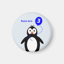 Imán Añadir el nombre pingüino de 3er cumpleaños azul