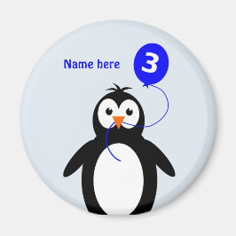 Imán Añadir el nombre pingüino de 3er cumpleaños azul