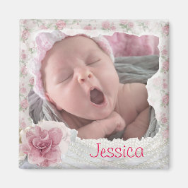 Imán Añadir la foto de su bebé, Bonito Pink Lacy Magnet
