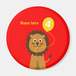 Imán Añadir nombre león de cuarto cumpleaños rojo