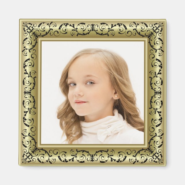 Imán Añadir tu Personalizado de FOTOS Marco dorado y ne (Frente)