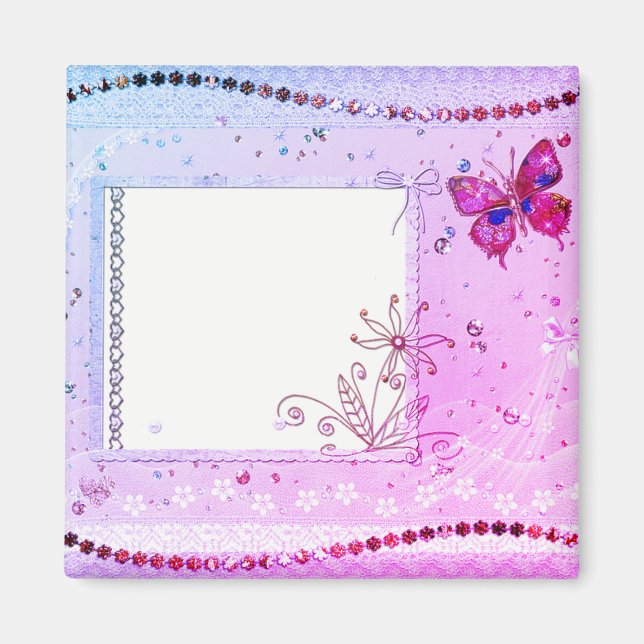 Imán Añadir un mensaje de texto rosa y morado (Frente)