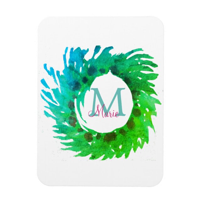 Imán Añadir una corona verde rosa monogramo (Vertical)