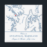 Imán Anápolis Mapa de Maryland Favor de la boda de dest<br><div class="desc">¡Pedidos rápidos y fáciles! Estos imanes de mapas de Annapolis MD hacen grandes favores de boda en Virginia para incluirlos en sus bolsos de bienvenida de bodas de destino en Maryland. Mueva el corazón haciendo clic en "Editar usando herramienta de diseño" en "Personalizar". Con un mapa de Annapolis y Kent...</div>