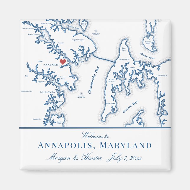 Imán Anápolis Mapa de Maryland Favor de la boda de dest (Frente)