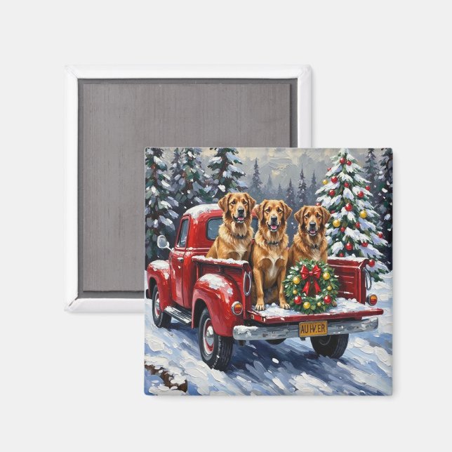 Imán Anatolian Shepherd Dog Christmas Red Truck Holiday (Anverso/Reverso)