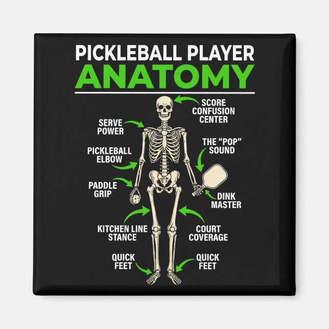 Imán anatomía de jugador de pickleball divertido dink p (Frente)