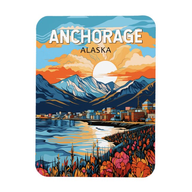 Imán Anchorage Alaska Viaje Arte Vintage (Vertical)