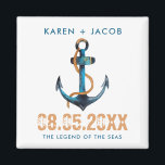 Imán Ancla Nautical Cruise Ship Wedding Favor Magnets<br><div class="desc">boda de personalizable en un crucero con imanes de boda para ancla náutica. Personalizar con sus nombres,  fecha de boda y nombre de envío. Un gran regalo para enviarle a sus bodas a casa para recordarles su crucero boda.</div>