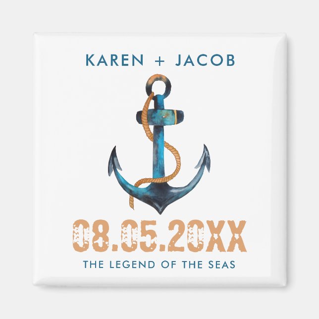 Imán Ancla Nautical Cruise Ship Wedding Favor Magnets (Frente)