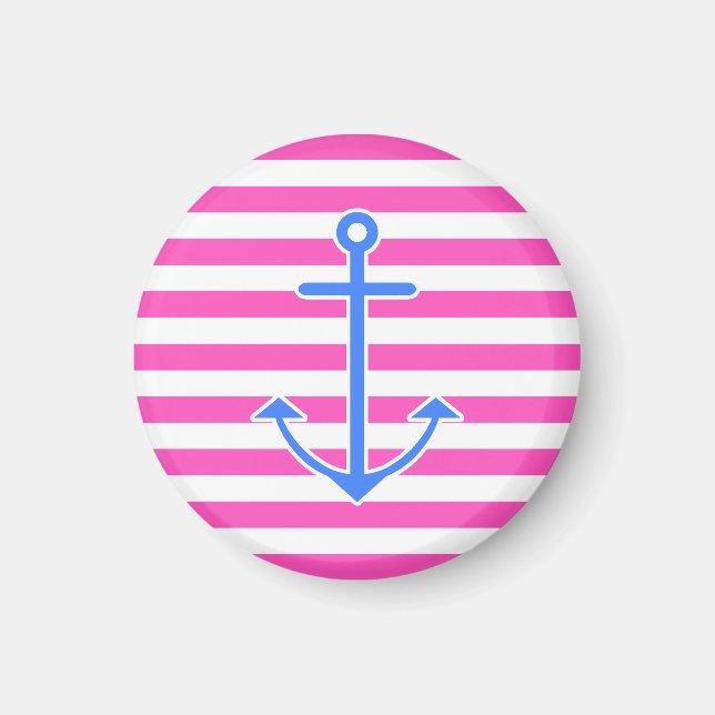 Imán Anclaje azul náutico rosado (Frente)