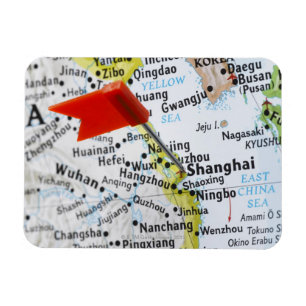 Imán Anclaje de mapa colocado en Shanghai, China en el 