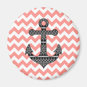 Imán Anclaje de patrón tribal rosado de chevron negro