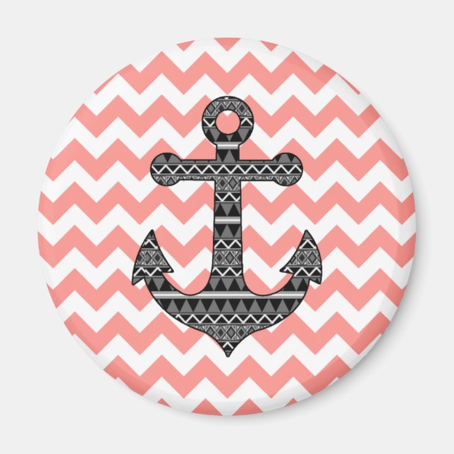 Imán Anclaje de patrón tribal rosado de chevron negro (Frente)