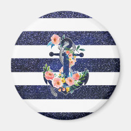 Imán Anclaje floral sobre fondo rayado