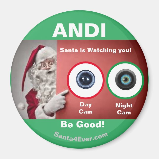 Imán ¡ANDI Santa te está vigilando! Día y noche (Frente)