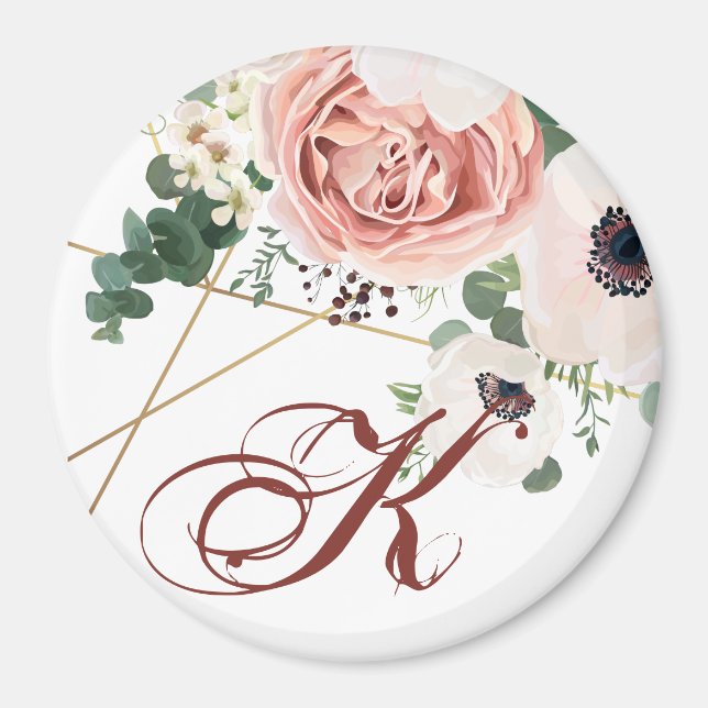 Imán Anémona Rosa Geométrica de imanes personalizada (Frente)