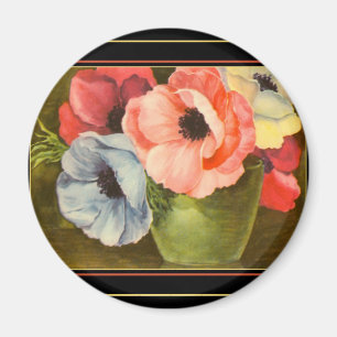 Imán Anémonas del vintage en florero verde
