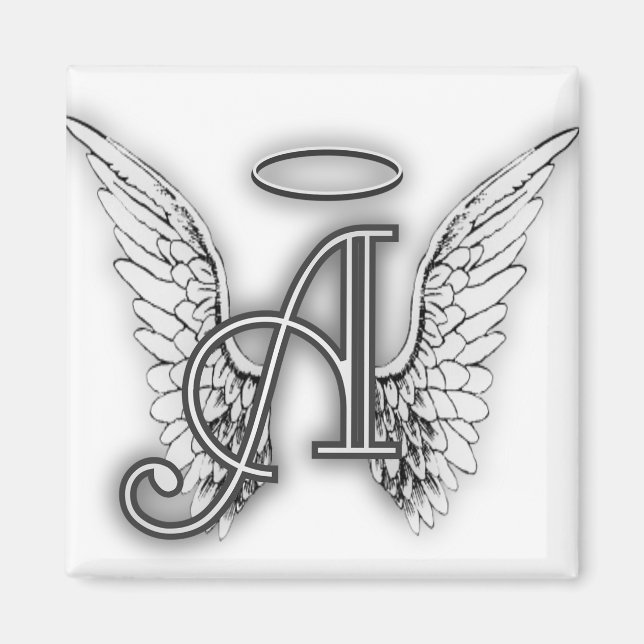Imán Ángel Alphabet A Inicial Lating Wings Halo (Frente)
