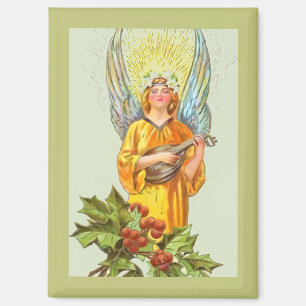 Imán Ángel con acebo y mandolina
