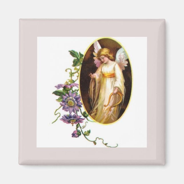 Imán Ángel con arpa y flores de clemátide (Frente)