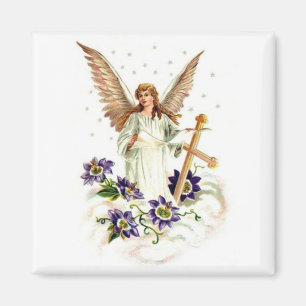 Imán Ángel Con Flores Cruzadas Y Clematis