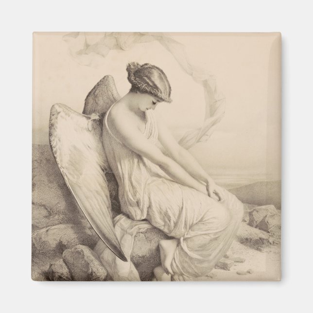 Imán Ángel cristiano sentado sobre una piedra (Frente)