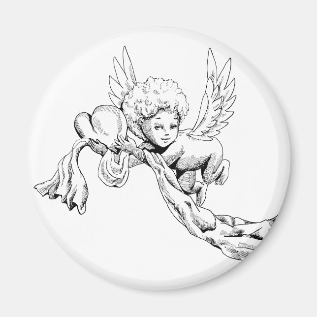 Imán Ángel Cute blanco y negro con corazón (Frente)