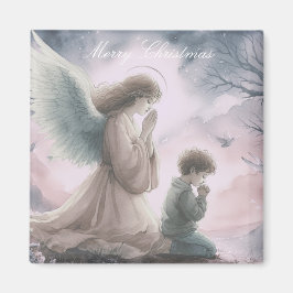 Imán Ángel de la guarda y niño rezando juntos