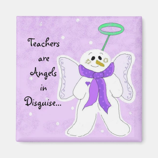 Imán Ángel de nieve con dicho de profesor (Frente)