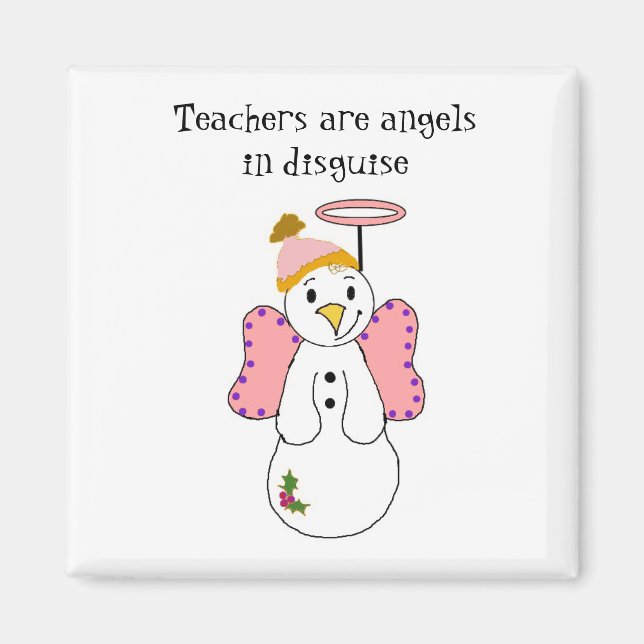 Imán Ángel de nieve con profesor diciendo (Frente)