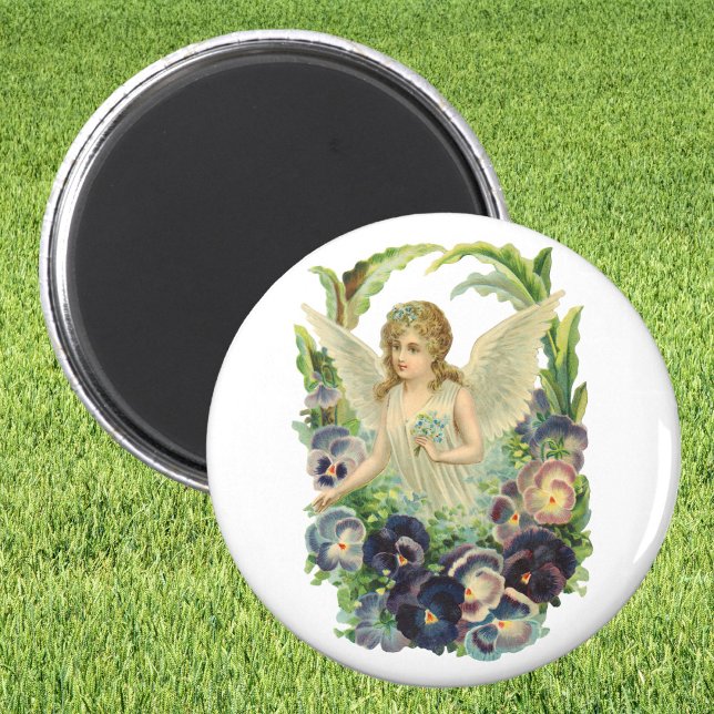 Imán Ángel de Pascua victoriano con flores de púrpura (Subido por el creador)