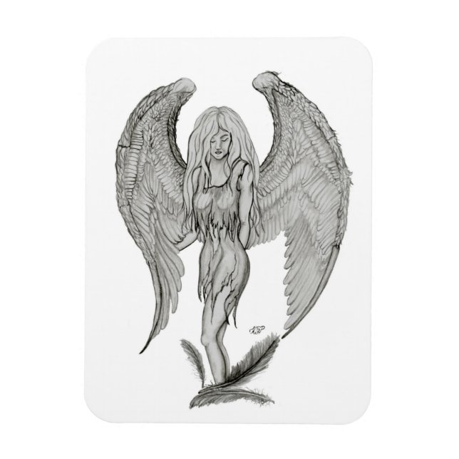 Imán Ángel - Diseño en blanco y negro (Vertical)