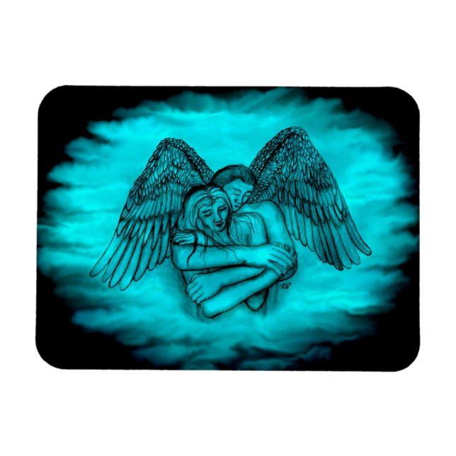 Imán Ángel Eros en el amor, diseño negro y verde (Horizontal)