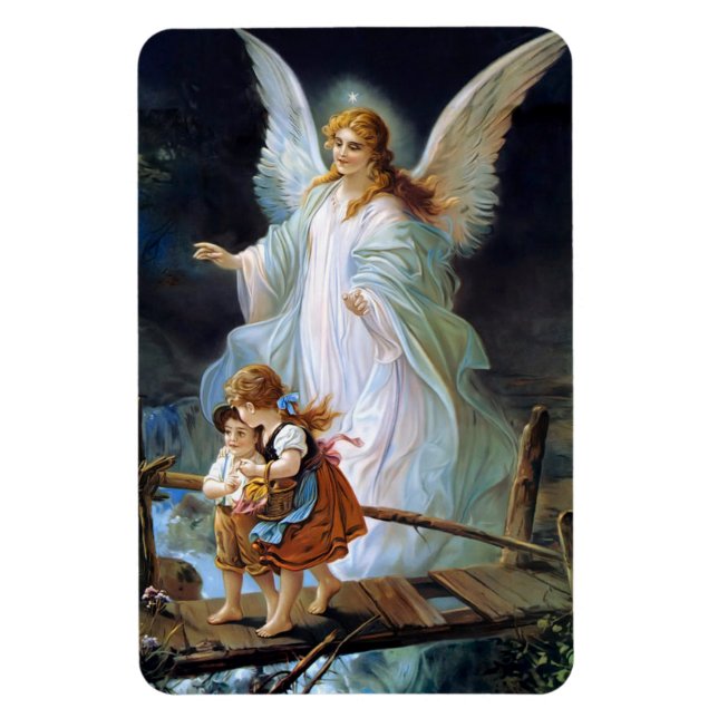Imán Ángel guardián de niños con alas blancas (Vertical)