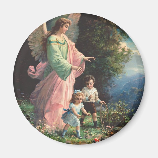 Imán Ángel guardián protegiendo a los niños cerca de un (Frente)