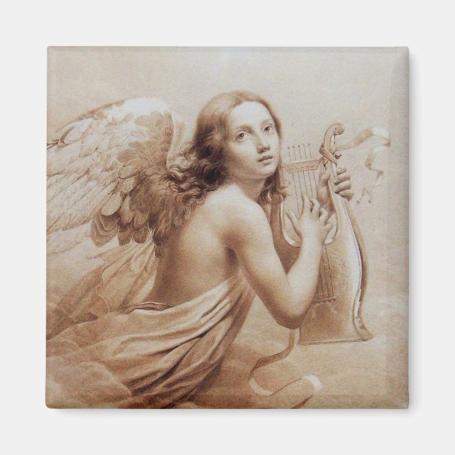 Imán ANGEL JUGANDO LYRA SOBRE LAS NUBES marrón (Frente)